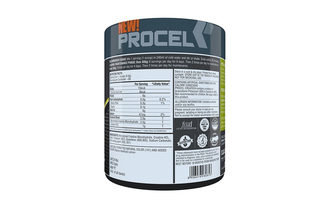 Procel Createch Lemon-Lime Flavor   Plastic Jar  250 grams